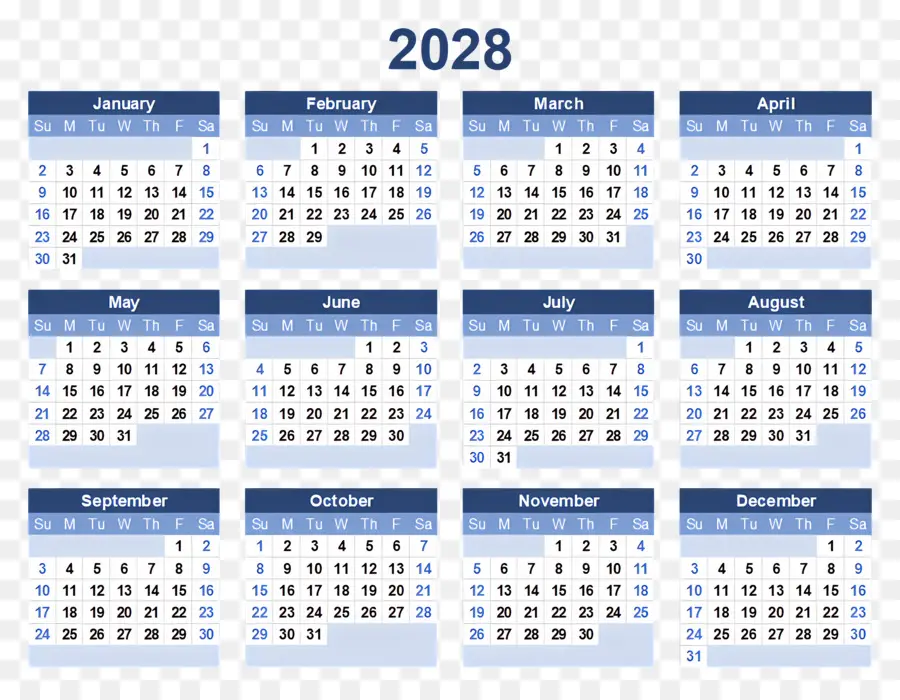 Calendario 2028，Año PNG