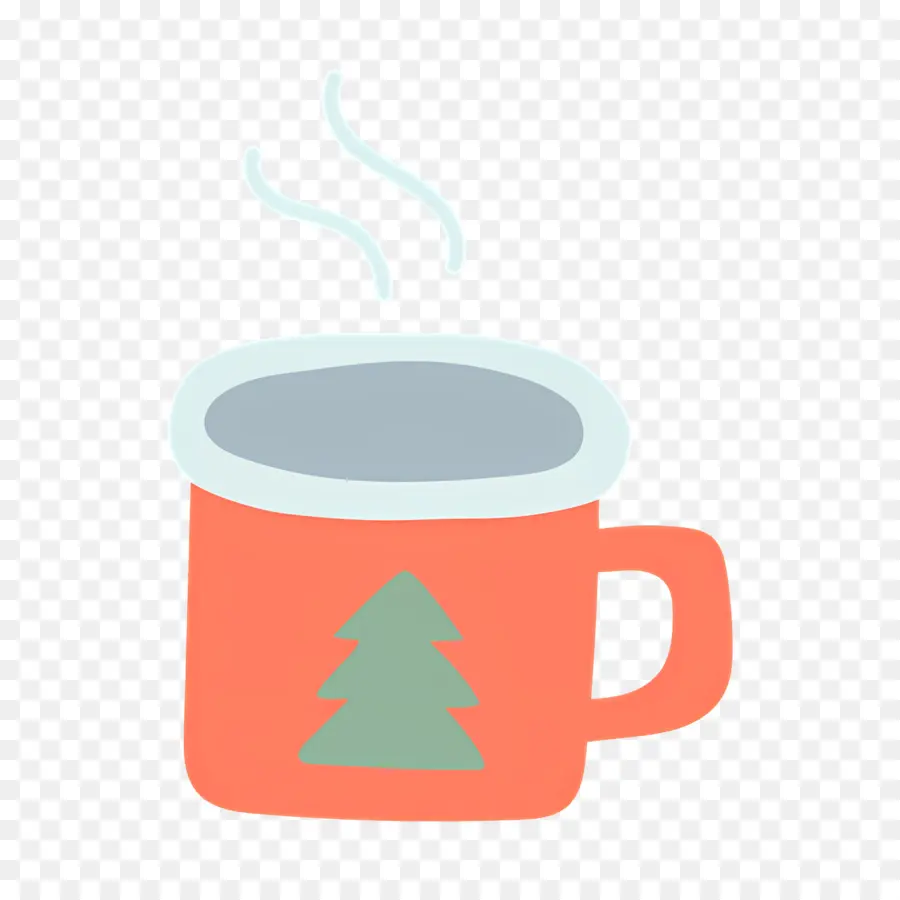 Chocolate Caliente Navideño，Taza Naranja Con árbol PNG