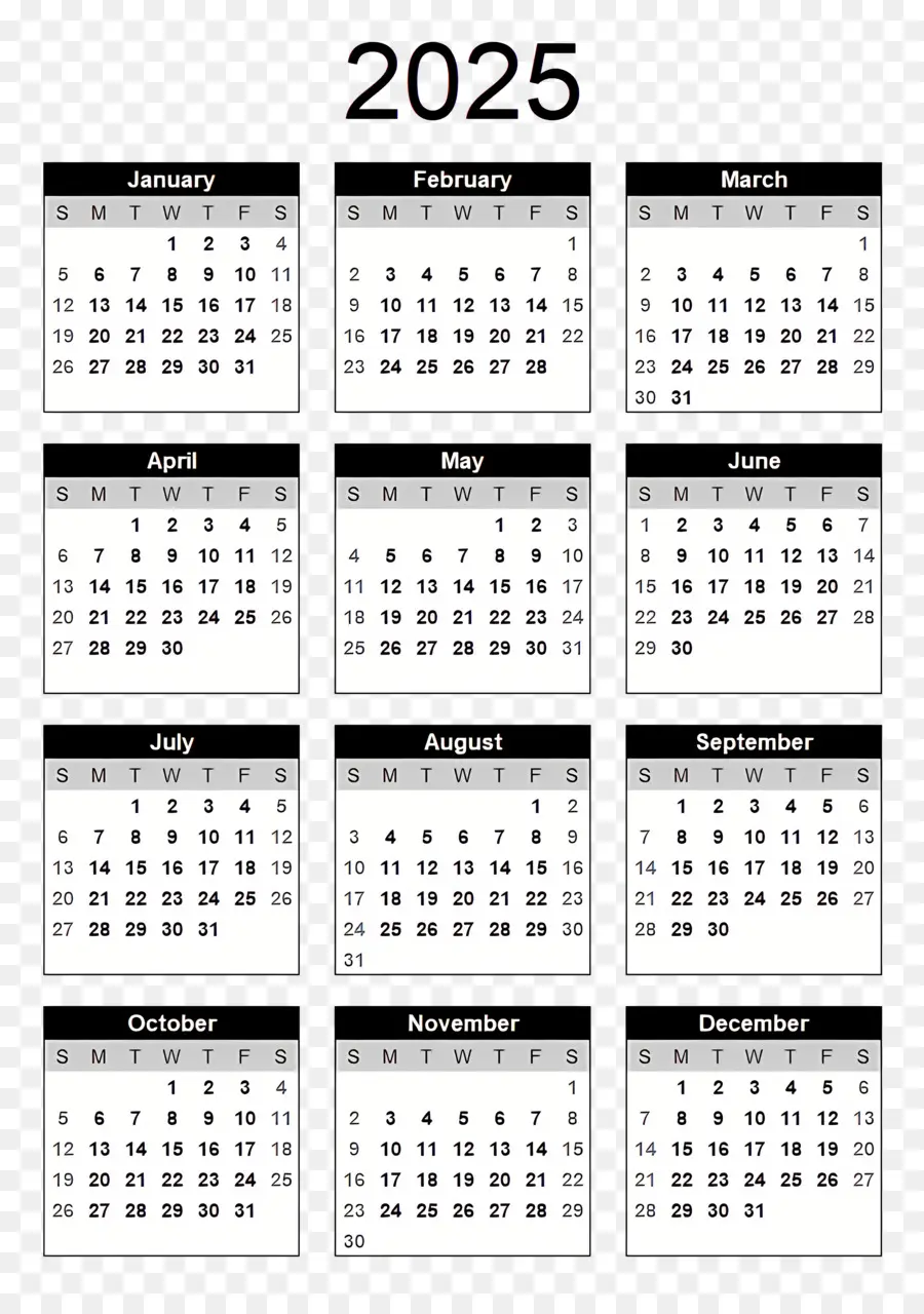 Calendario 2025，Año PNG