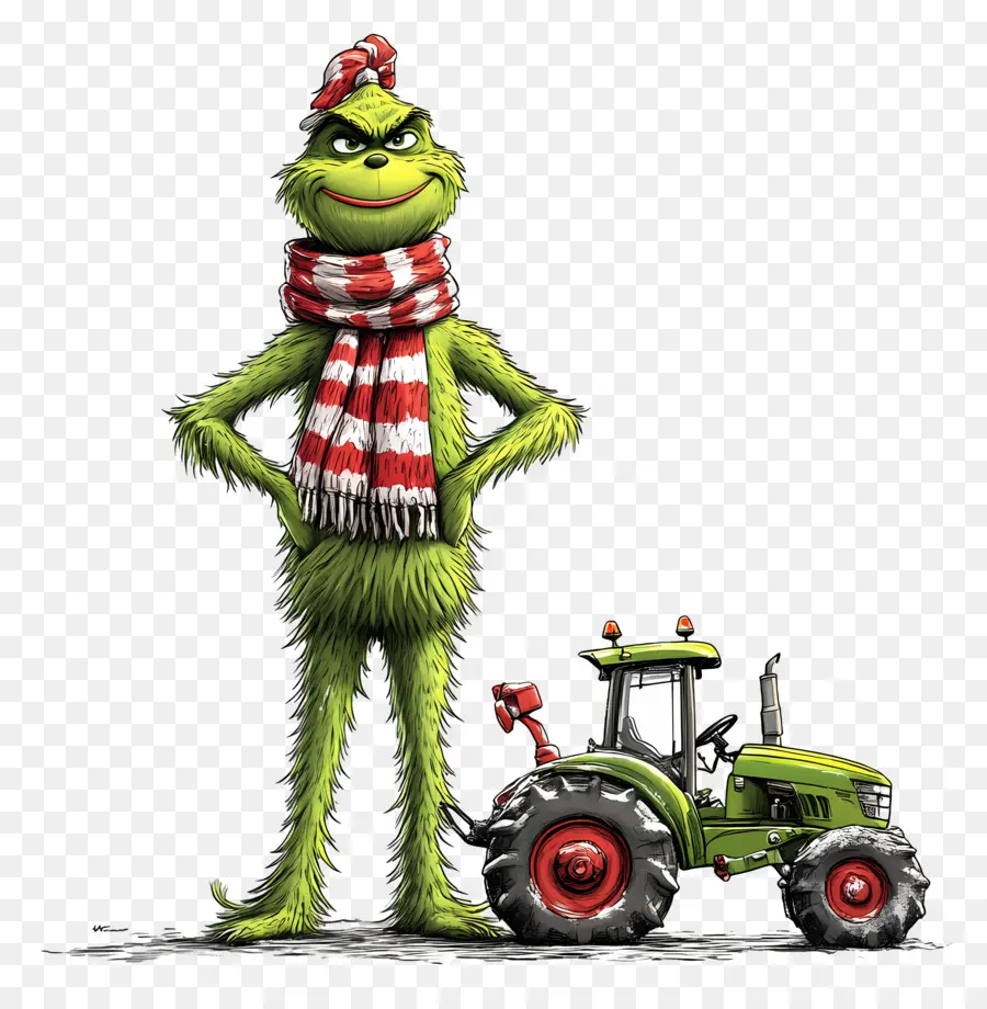 Grinch Navideño，Criatura Verde Con Tractor Verde PNG