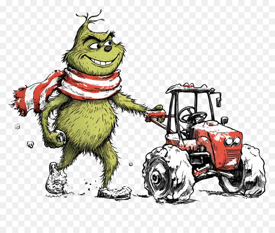 Grinch Navideño，Criatura Verde Con Tractor Rojo PNG