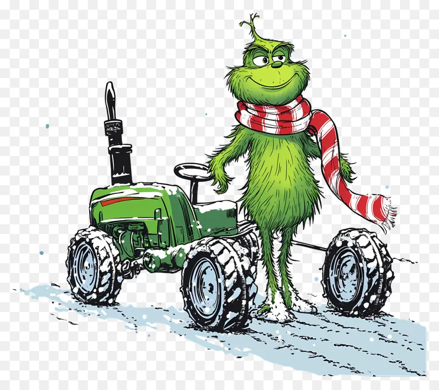 Grinch Navideño，Criatura Verde Con Tractor Verde PNG